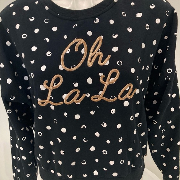 BETSEY JOHNSON Black White Polka Dot “Oh La La” Gold embroidery Sweatshirt M - Picture 11 of 17